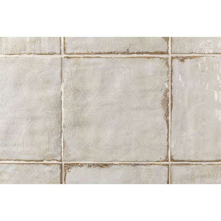 Angela Harris Distressed White Ceramic 8'' x 8'' Wall Tile