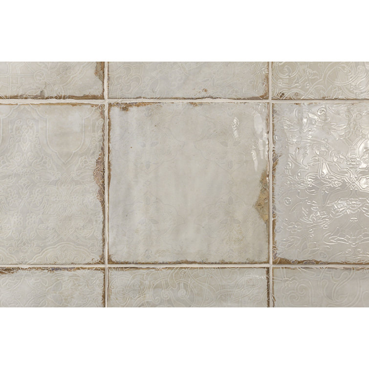 Angela Harris Distressed White Ceramic 8'' x 8'' Wall Tile