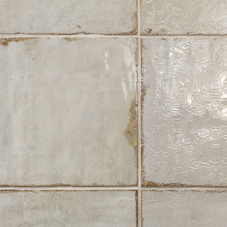Angela Harris Distressed White Ceramic 8'' x 8'' Wall Tile