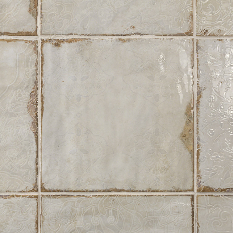 Angela Harris Distressed White Ceramic 8'' x 8'' Wall Tile