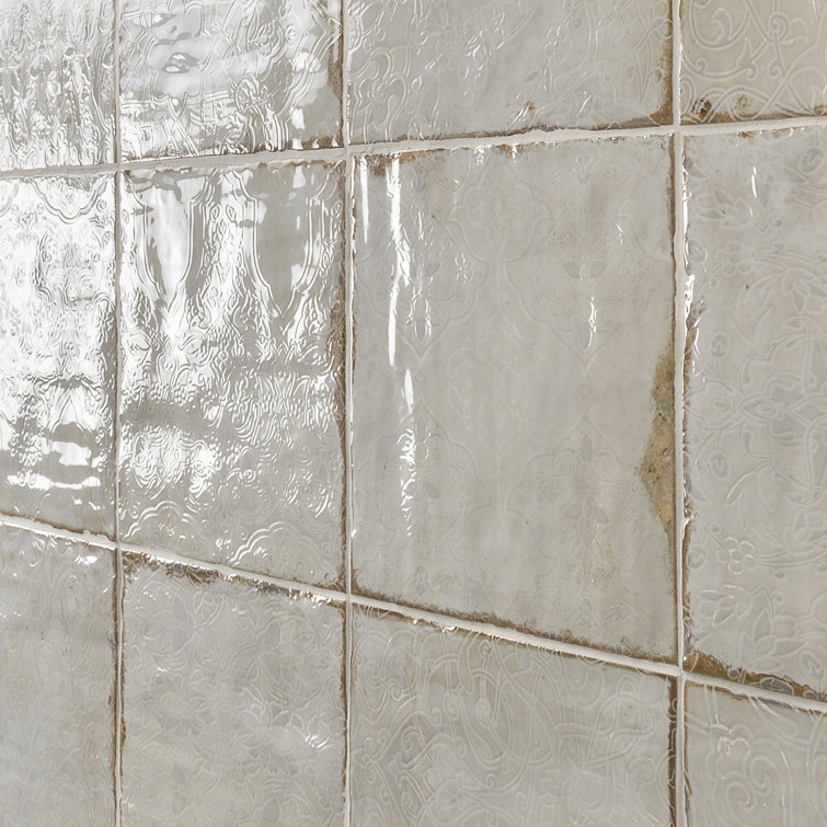 Angela Harris Distressed White Ceramic 8'' x 8'' Wall Tile