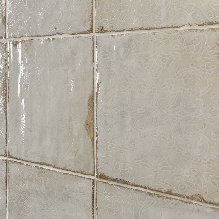 Angela Harris Distressed White Ceramic 8'' x 8'' Wall Tile