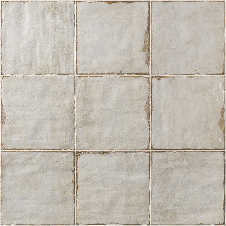Angela Harris Distressed White Ceramic 8'' x 8'' Wall Tile
