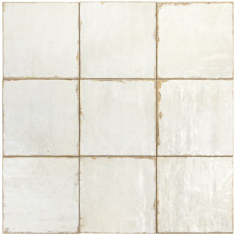 Angela Harris Distressed White Ceramic 8'' x 8'' Wall Tile