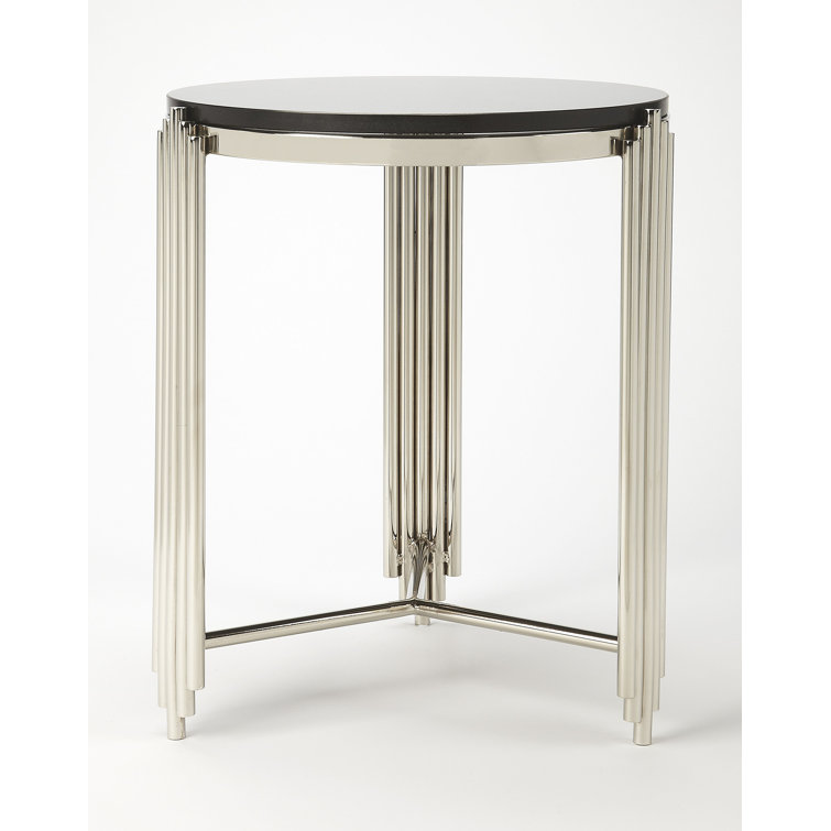 Khalifa Round Black Granite & Metal End Table