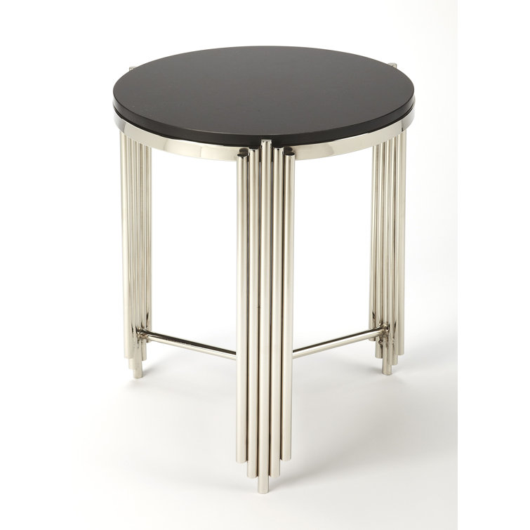 Khalifa Round Black Granite & Metal End Table