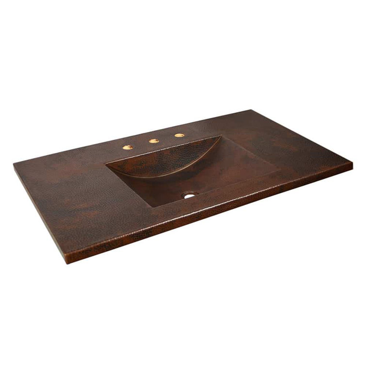 Antique Copper Hand Hammered Single Bathroom Vanity Top with Sink