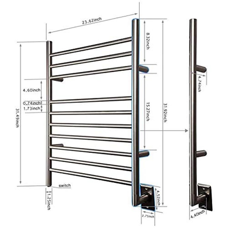 Wall Mounted Mirror Polish 10-Bar Towel Warmer