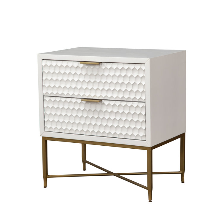 White Mahogany and MDF 2-Drawer Nightstand with Metal Handles