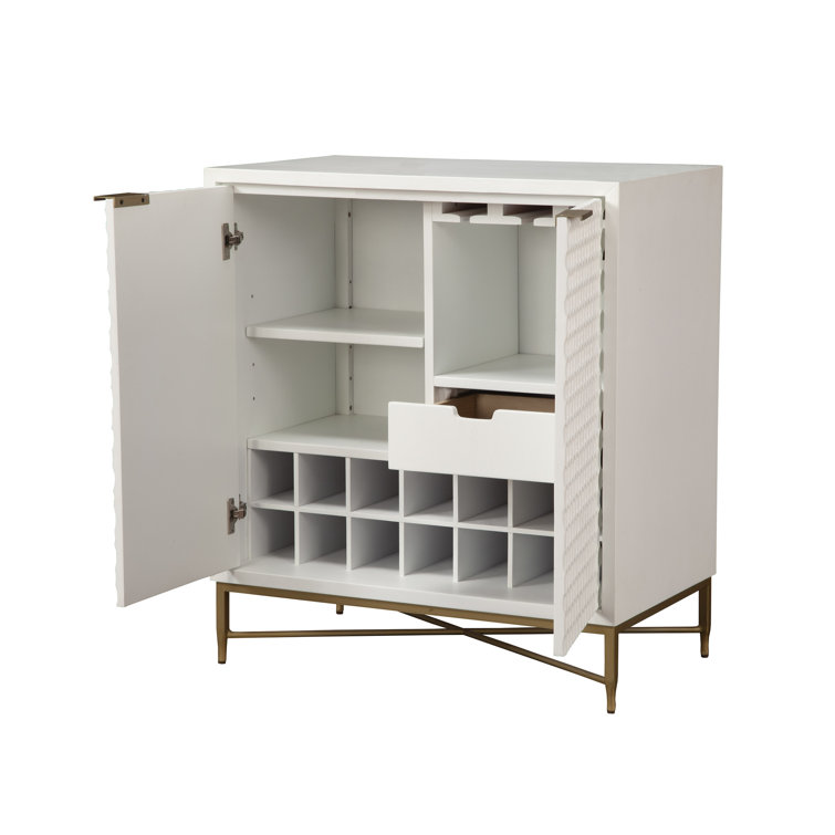 Pearl White Mahogany 32'' Bar Cabinet with Gold Accents