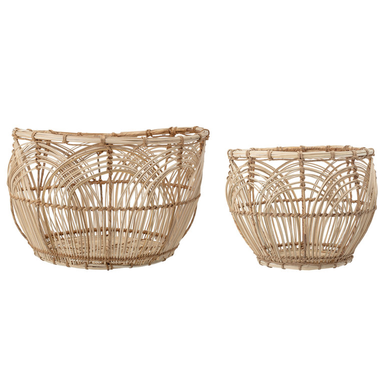Boho Chic Round Rattan Storage Basket Duo