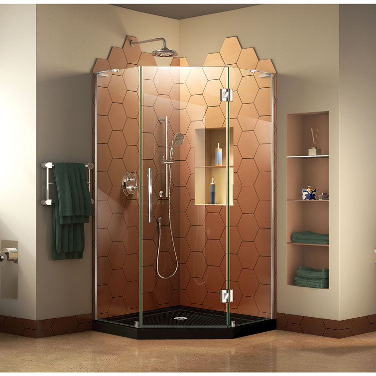 Prism Plus 42" Frameless Neo-Angle Shower Enclosure with Clear Glass and Black Base