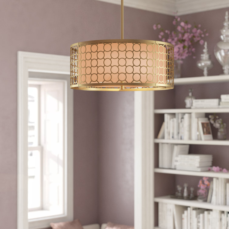 Romantic Geometric Gold Drum Pendant Light 18" Diameter