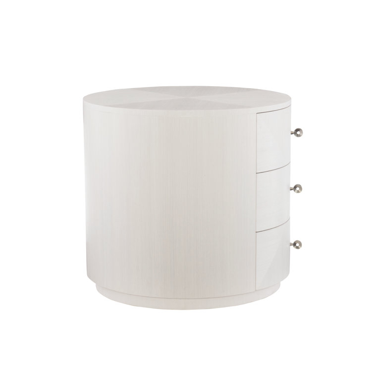 Transitional Round White Wood & Metal 3-Drawer Chairside Table
