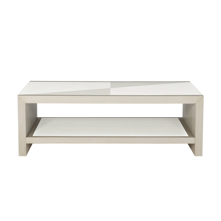 Gray and White Rectangular Wood Cocktail Table with Storage