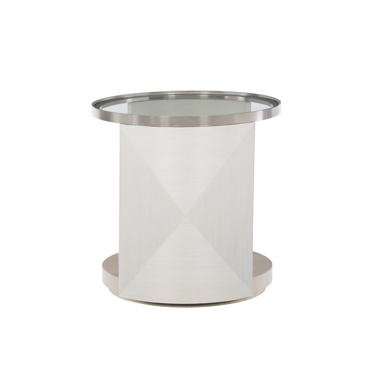 Transitional Gray and White Glass Top Metal Chairside Table