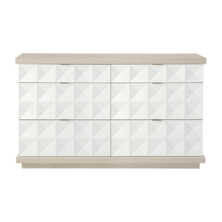 Transitional Axiom 6-Drawer Dresser in White and Gray with Artistic Flair