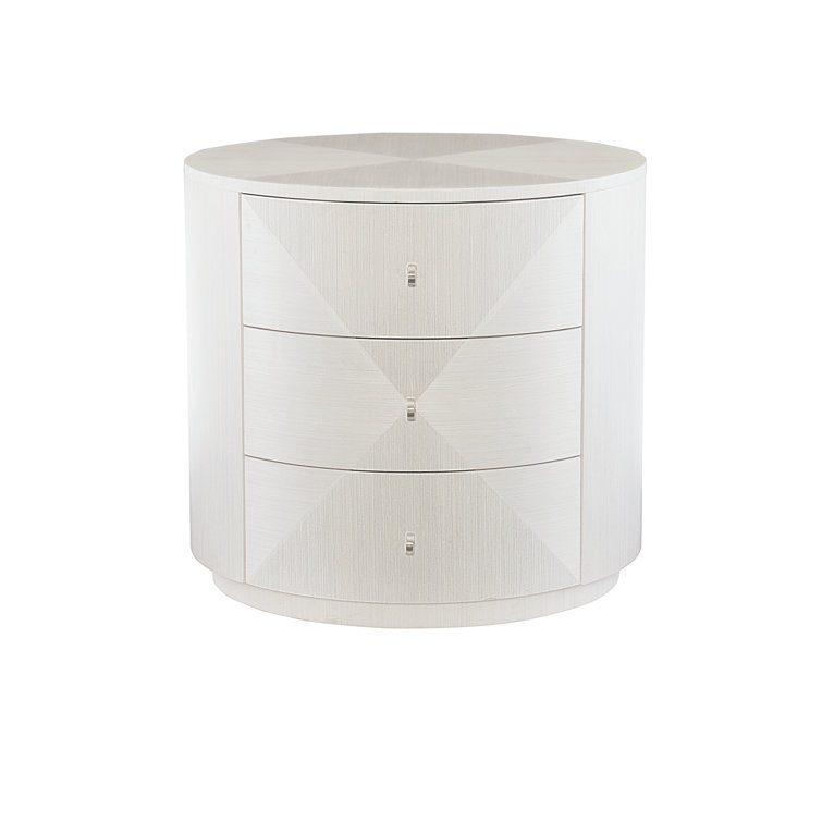 Transitional Round White Wood & Metal 3-Drawer Chairside Table