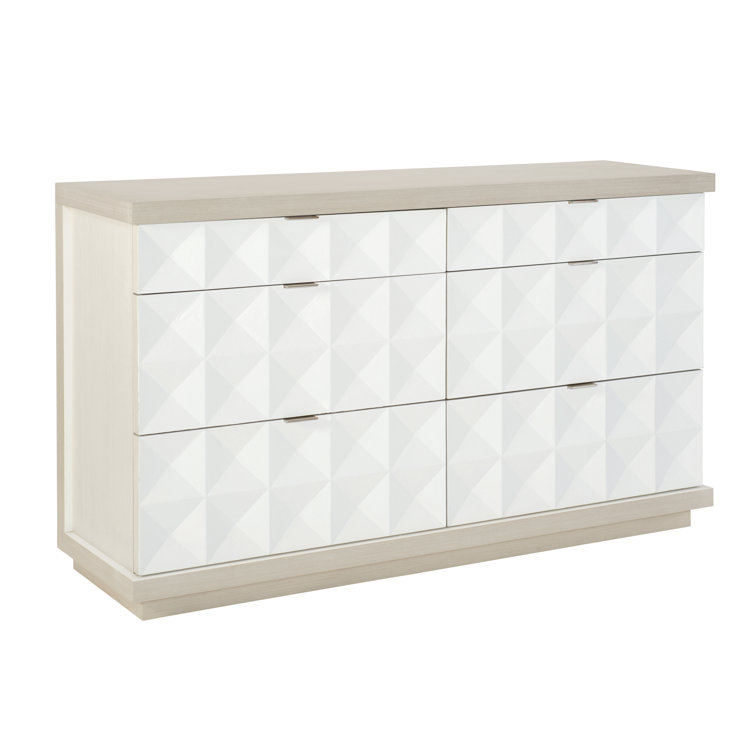 Transitional Axiom 6-Drawer Dresser in White and Gray with Artistic Flair
