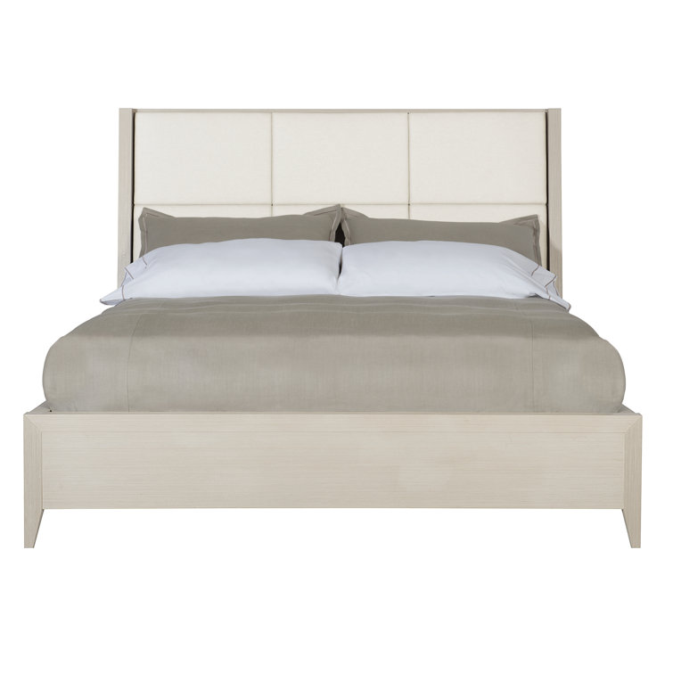 King Linear Gray Upholstered Wood Frame Bed with Slats
