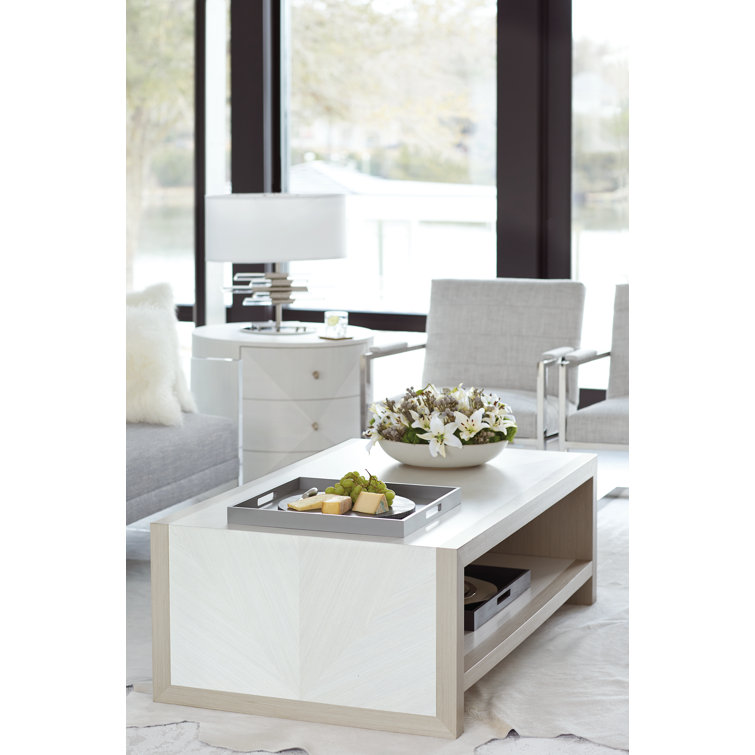 Gray and White Rectangular Wood Cocktail Table with Storage
