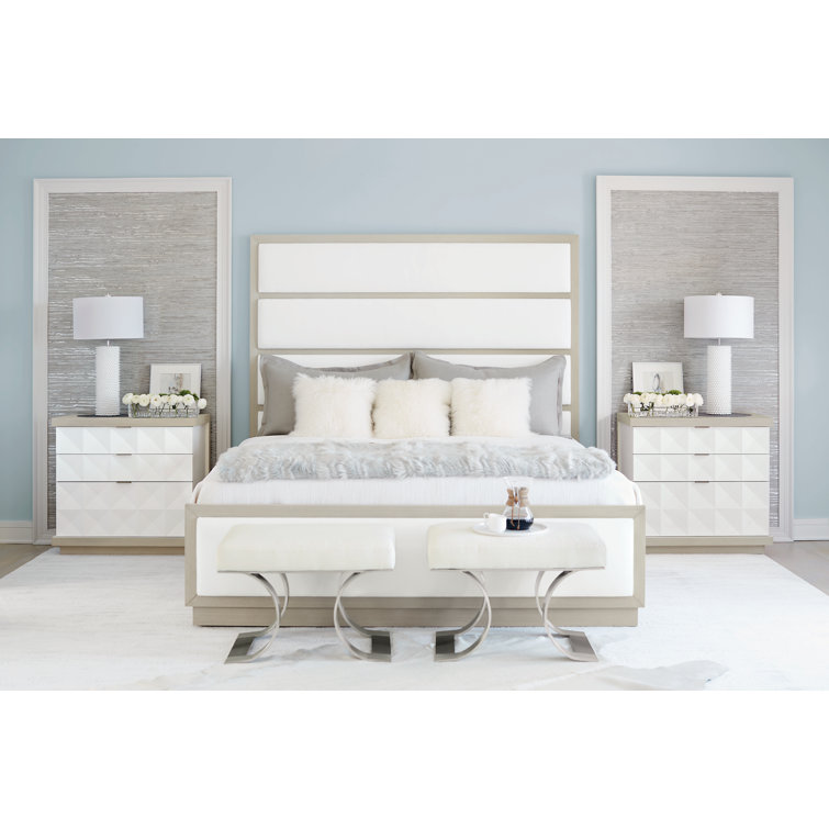 Axiom Transitional 3-Drawer Nightstand in Gray/White with Inverted Pyramid Motif
