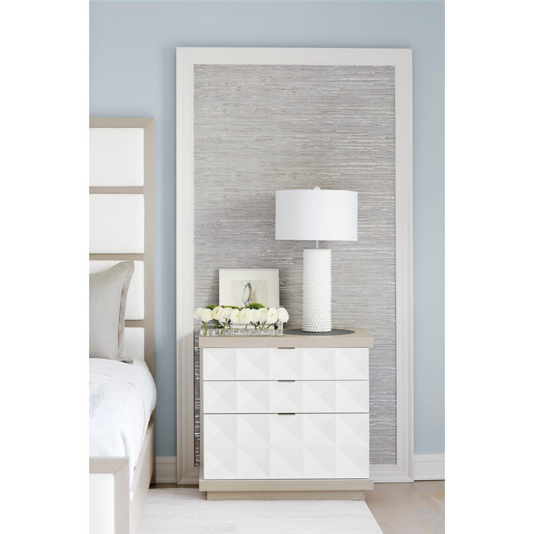 Axiom Transitional 3-Drawer Nightstand in Gray/White with Inverted Pyramid Motif