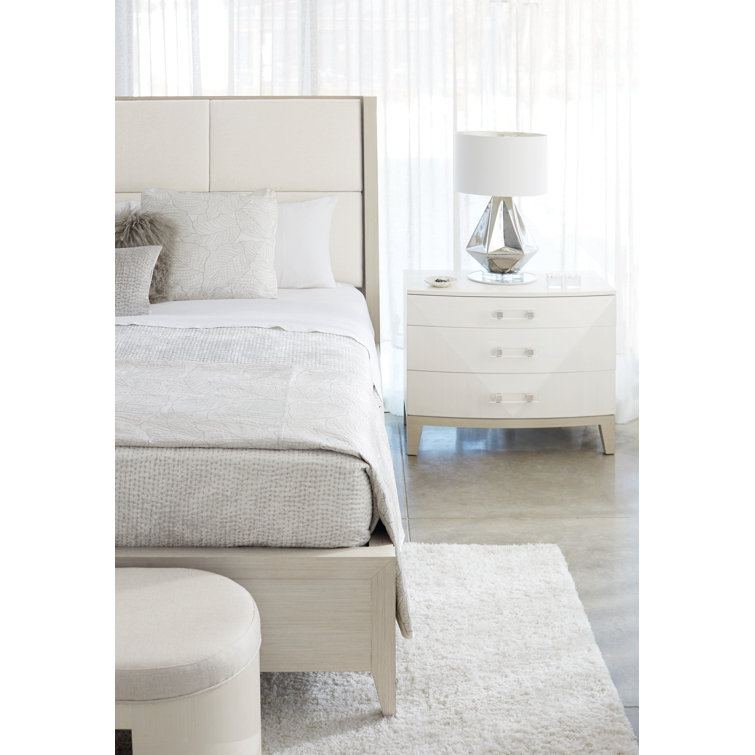 King Linear Gray Upholstered Wood Frame Bed with Slats