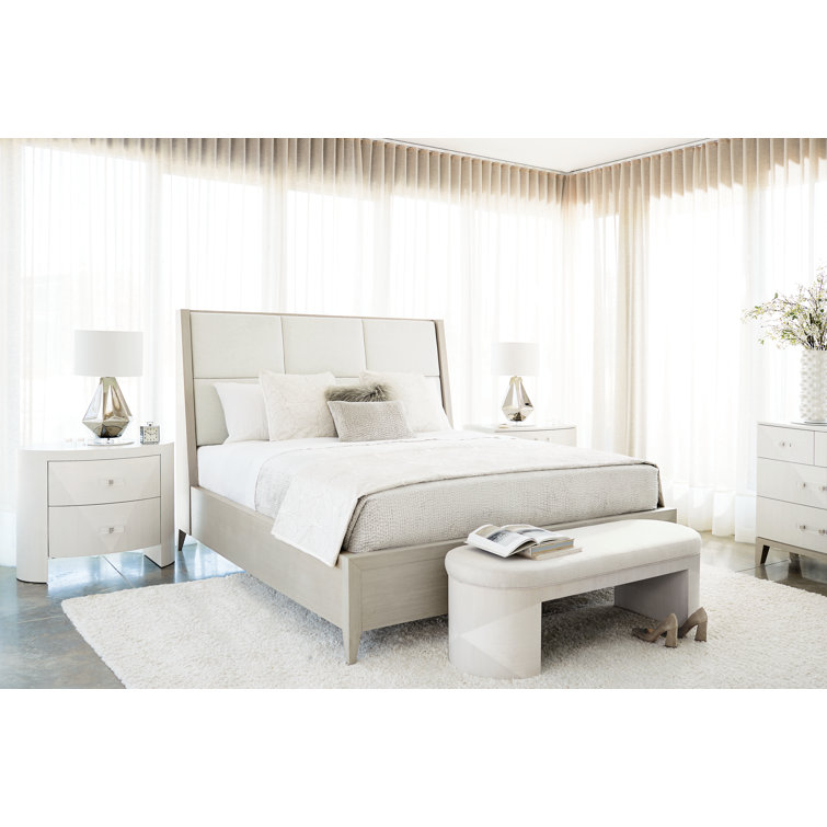 King Linear Gray Upholstered Wood Frame Bed with Slats