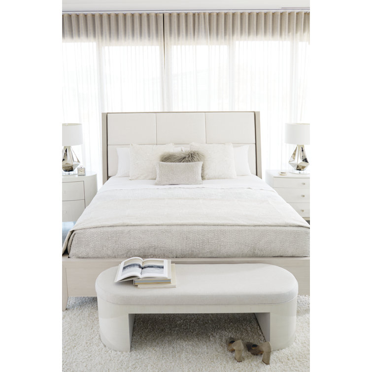 King Linear Gray Upholstered Wood Frame Bed with Slats