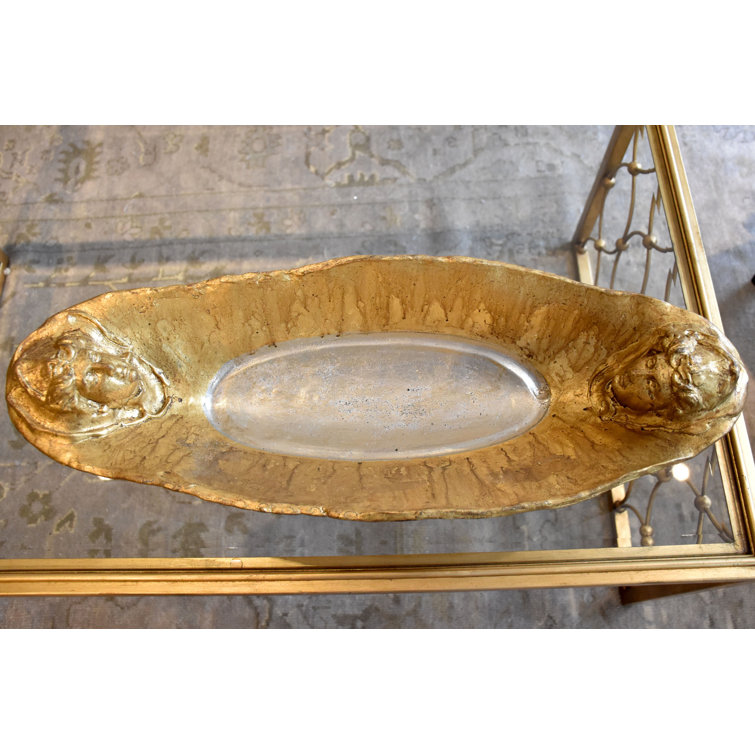 Antique Gold Leaf Resin Decorative Bowl with Stand