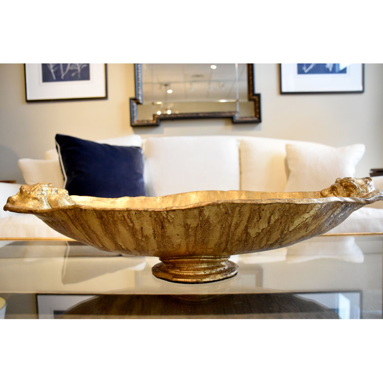 Antique Gold Leaf Resin Decorative Bowl with Stand
