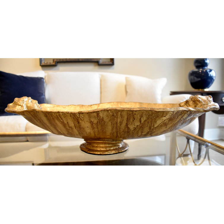 Antique Gold Leaf Resin Decorative Bowl with Stand