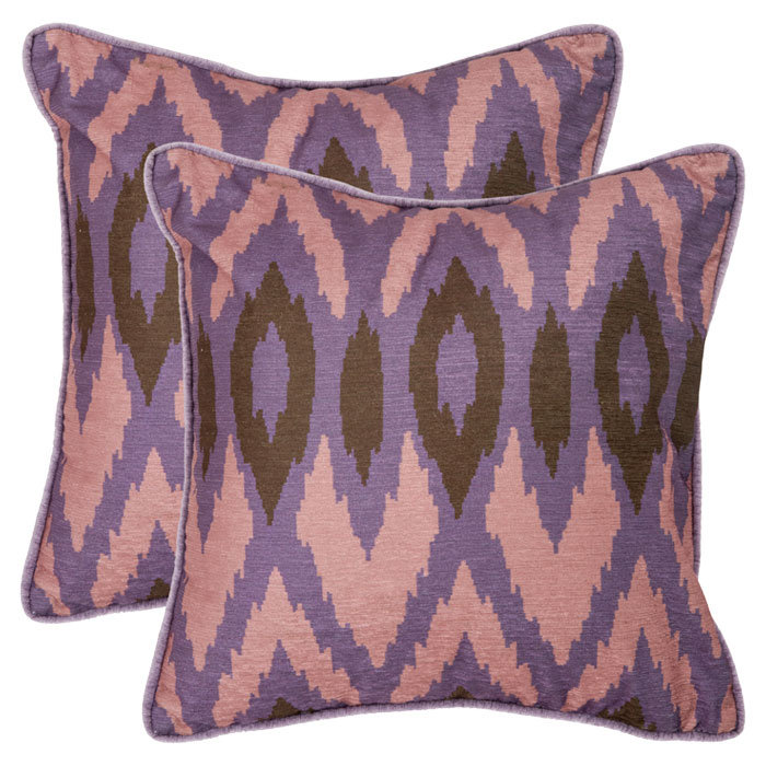 Lavender Ikat Embroidered 20" Square Throw Pillow Set