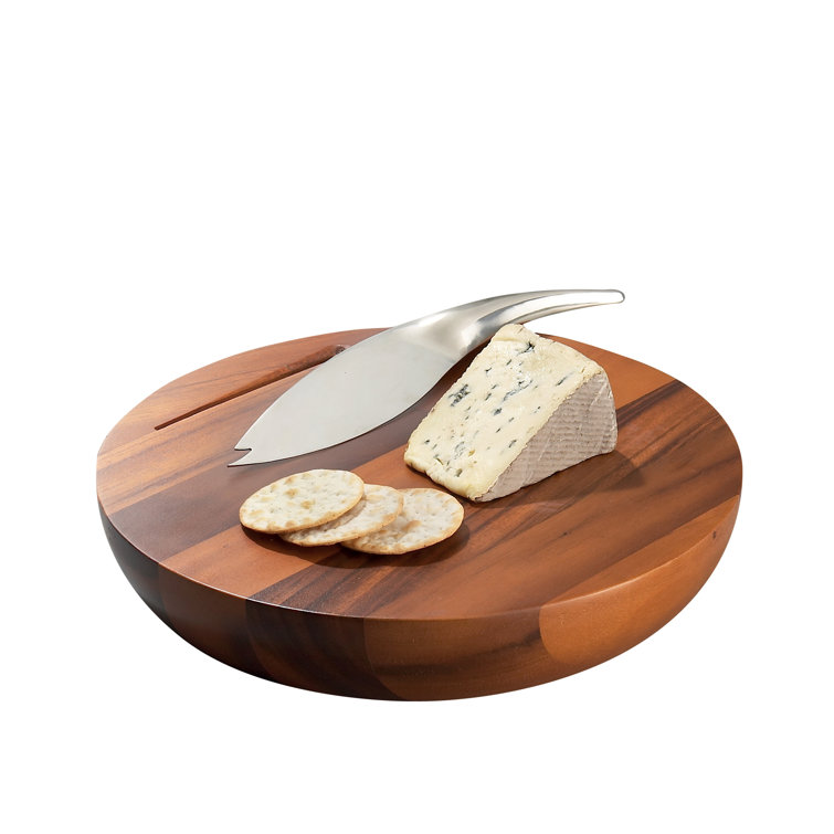 Round Acacia Wood Cheese Board with Stainless Steel Knife
