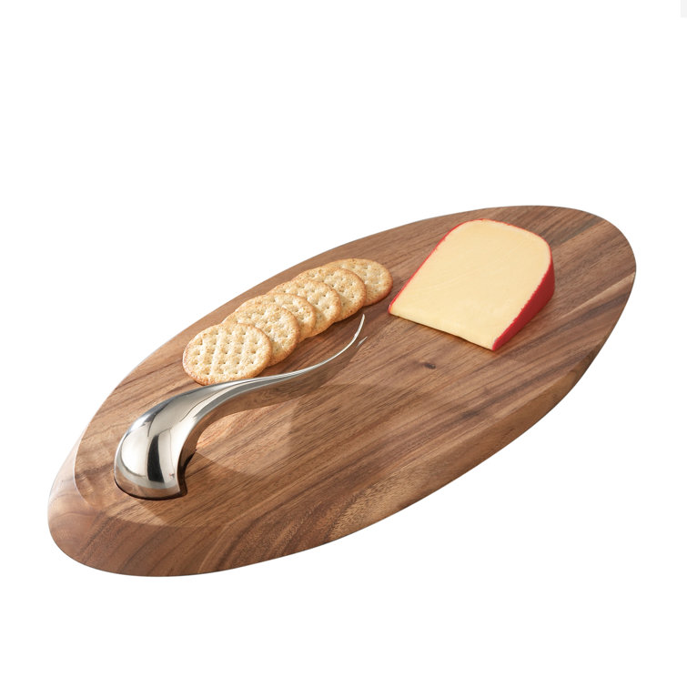 Modern Acacia Wood and Stainless Steel Cheese Board with Knife Set