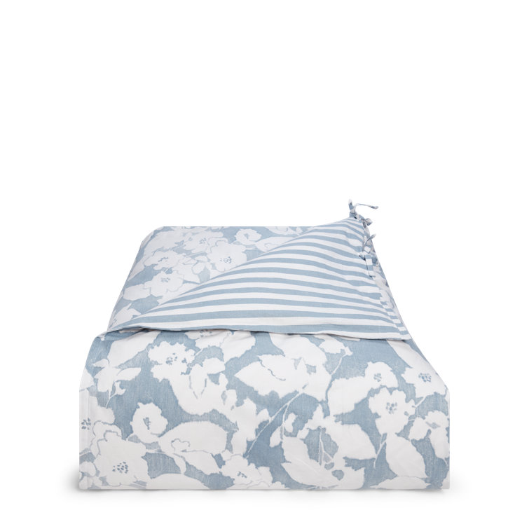 Chambray and Cream Floral Cotton King Duvet Set