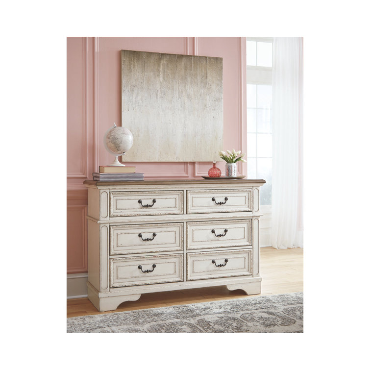 Vintage Charm Brown & Distressed White 7-Drawer Double Dresser