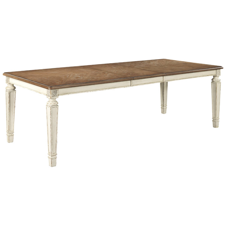 Chipped White & Distressed Wood Extendable Dining Table