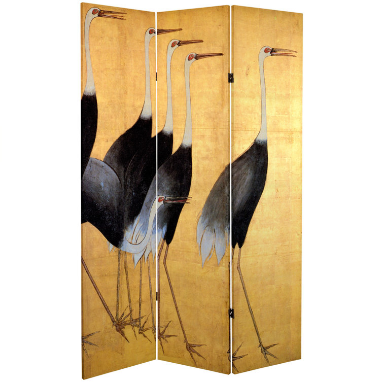 Yellow Cranes and Butterfly Canvas Folding Room Divider