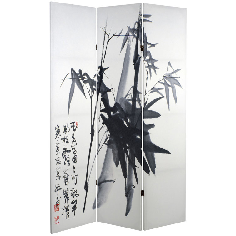6 ft. White Bamboo Calligraphy Canvas Room Divider