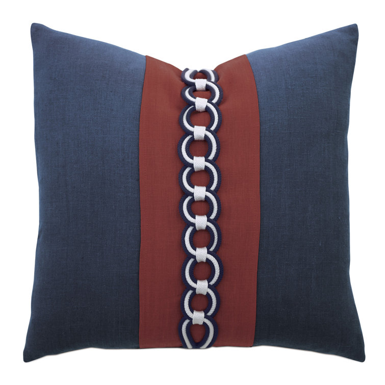 Indigo Square Linen Throw Pillow with Nautical Rope Trim
