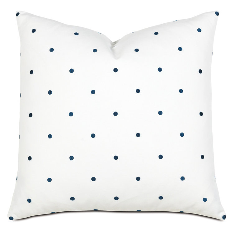 Blue and White Cotton Blend Embroidered Square Throw Pillow