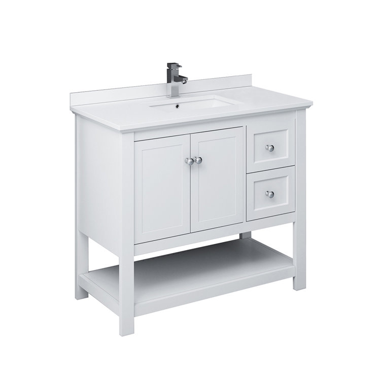 Manchester 42" White Quartz Stone Single Sink Vanity with Open Bottom Shelf