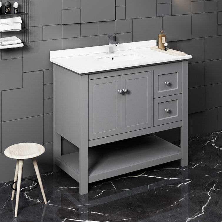 Manchester 42" Gray Quartz Stone Single Sink Bathroom Vanity
