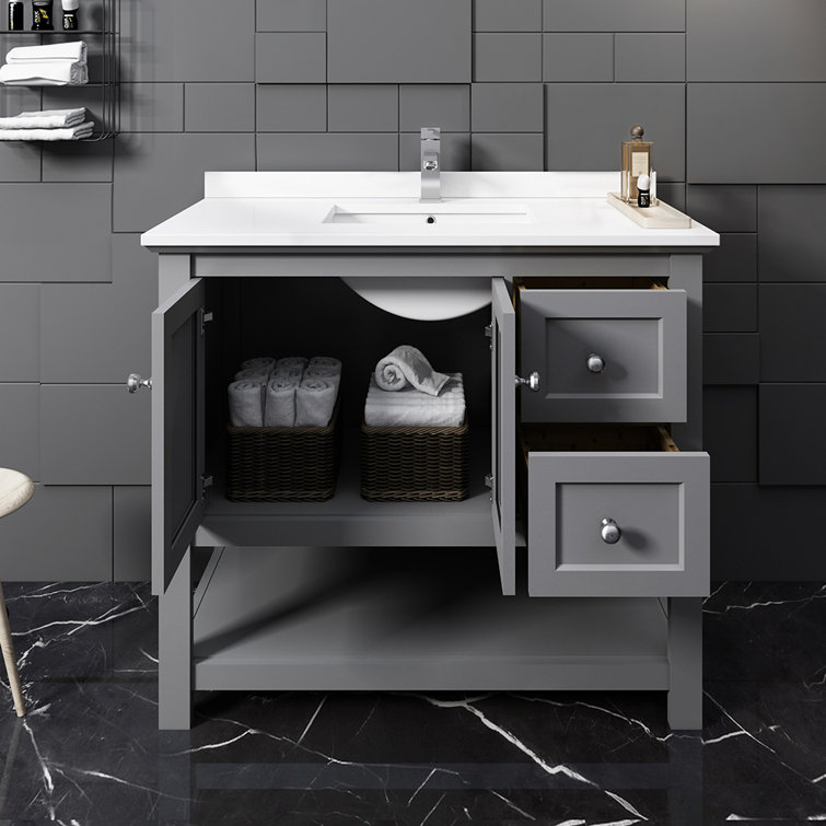 Manchester 42" Gray Quartz Stone Single Sink Bathroom Vanity