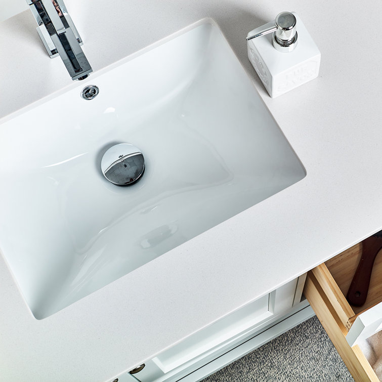Manchester 42" White Quartz Stone Single Sink Vanity with Open Bottom Shelf
