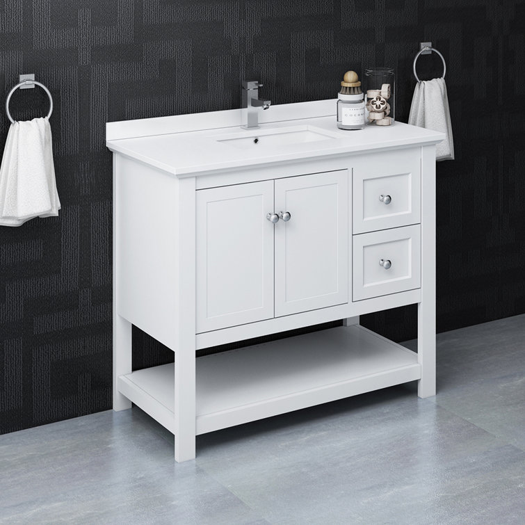 Manchester 42" White Quartz Stone Single Sink Vanity with Open Bottom Shelf