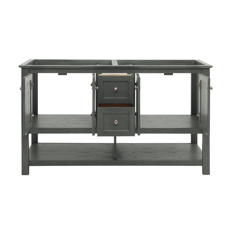Gray Wood 60" Double Sink Freestanding Bathroom Vanity Base