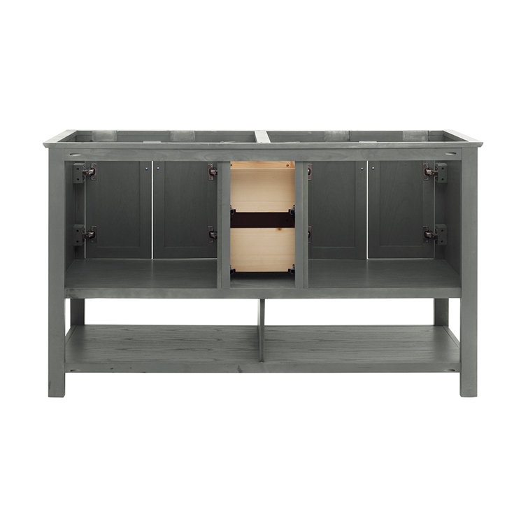 Gray Wood 60" Double Sink Freestanding Bathroom Vanity Base